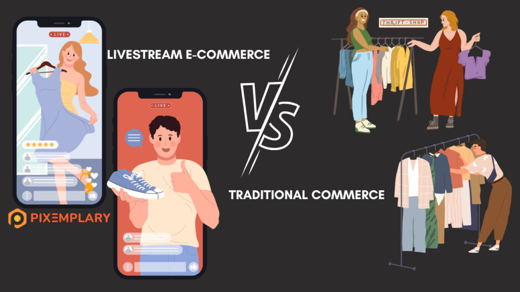 A graphic comparison of Livestream E-Commerce and traditional commerce